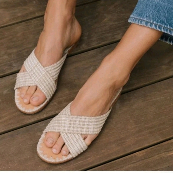 Jenni Kayne Womens Beige Raffia Designer Crossover Sandal In Natural 37 - Picture 2 of 13